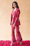 Shachi Sood_Pink Dupion Silk Floral Sweetheart Neck Print Blazer And Pant Set _Online_at_Aza_Fashions