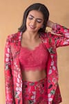 Buy_Shachi Sood_Pink Dupion Silk Floral Sweetheart Neck Print Blazer And Pant Set _Online_at_Aza_Fashions