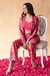 Shachi Sood_Pink Dupion Silk Floral Sweetheart Neck Print Blazer And Pant Set _at_Aza_Fashions