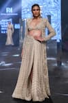 Ritika Mirchandani_Ivory Net Embroidery Bead Kiana Geometric Pattern Long And Skirt Set  _Online_at_Aza_Fashions