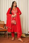 Ruchira Nangalia_Red 100% Cotton Gota Patti Notched Work Kurta Set  _at_Aza_Fashions