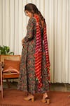 Ruchira Nangalia_Blue 100% Cotton Printed Floral V Neck Anarkali Pant Set _Online_at_Aza_Fashions