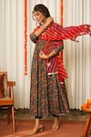 Shop_Ruchira Nangalia_Blue 100% Cotton Printed Floral V Neck Anarkali Pant Set 