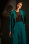 Betrue_Green Cotton, Lycra Cropped Blazer And Palazzo Set _Online_at_Aza_Fashions