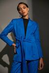 Buy_Betrue_Blue Cotton Satin Wrap Blazer And Pant Set _Online_at_Aza_Fashions