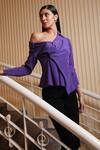 Label Ruhbab_Purple Drop Shoulder Draped Silk Crepe Top_Online_at_Aza_Fashions