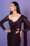 Buy_Pritika Vora_Wine Saree : Georgette Embroidered Rhinestones Ruffle Set With Belt For Women_Online_at_Aza_Fashions