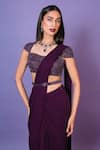 Pritika Vora_Purple Saree  Georgette Embroidered Beads Square Neck Pre-draped Set_Online_at_Aza_Fashions