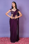 Buy_Pritika Vora_Purple Saree  Georgette Embroidered Beads Square Neck Pre-draped Set_Online_at_Aza_Fashions