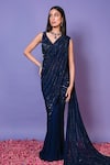 Pritika Vora_Blue Saree  Georgette Hand Cocktail Pre-draped With Blouse _Online_at_Aza_Fashions
