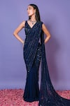 Buy_Pritika Vora_Blue Saree  Georgette Hand Cocktail Pre-draped With Blouse _Online_at_Aza_Fashions