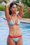 Shop_Goya Swim Co_Blue Repreve (recycled Polyster) Solid Plunge Color Blocked Bikini Set _Online_at_Aza_Fashions