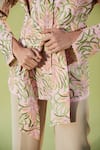 Betrue_Pink Linen Beads Foliage Embroidered Wrap Blazer _Online_at_Aza_Fashions
