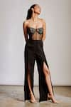 Pocket Stories_Black Honeycomb Printed Abstract Bodice Embroidered Corset Jumpsuit  _at_Aza_Fashions