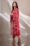 Shop_Betrue_Pink Handloom Cotton Embroidery Collared Hand Long Trench Jacket _Online_at_Aza_Fashions