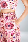 Betrue_Pink Satin Silk Printed Kashan Wide Legged Pant  _Online_at_Aza_Fashions