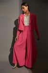 Betrue_Pink 100% Cotton Notched Lapel Blazer And Palazzo Set  _Online_at_Aza_Fashions