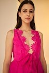 Betrue_Pink Habutai Silk Embroidered Scallops V Neck And Tiered Mini Dress _Online_at_Aza_Fashions