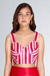 Betrue_Red Cotton, Silk V-neck Striped Bustier _Online_at_Aza_Fashions