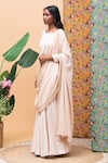 Buy_Rishi & Vibhuti_Gold Linen Embroidery Thread And Sequin Boat Kate Sharara Saree With Blouse_Online_at_Aza_Fashions