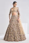 Buy_Seema Gujral_Gold Net Embroidered Jewel Sweetheart Neck Tone Bridal Lehenga Set  _Online_at_Aza_Fashions