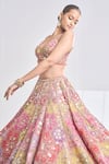 Seema Gujral_Brown Net Embroidered Floral Applique Work Bridal Lehenga Set _Online_at_Aza_Fashions