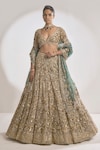 Shop_Seema Gujral_Gold Organza Embroidered Zardozi Leaf Neck Bridal Lehenga Set _Online_at_Aza_Fashions