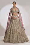 Shop_Seema Gujral_Green Net Embroidered Sequin Sweetheart Metallic Bridal Lehenga Set  _Online_at_Aza_Fashions