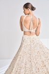 Buy_Seema Gujral_Cream Organza Embroidery Sequin Leaf Neck Floral Bridal Lehenga Set  _Online_at_Aza_Fashions