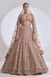 Shop_Seema Gujral_Pink Raw Silk Embroidered Floral Sweetheart Neck Bridal Lehenga Set  _Online_at_Aza_Fashions