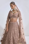 Shop_Seema Gujral_Pink Raw Silk Embroidered Floral Sweetheart Neck Bridal Lehenga Set  _at_Aza_Fashions