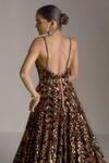 Buy_Seema Gujral_Brown Net Geometric Plunge V Neck Sequin Work Flared Gown_Online_at_Aza_Fashions