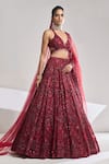 Seema Gujral_Maroon Net Sequin Embroidered Lehenga Set_Online_at_Aza_Fashions