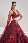 Buy_Seema Gujral_Maroon Net Sequin Embroidered Lehenga Set_Online_at_Aza_Fashions