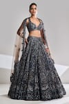 Buy_Seema Gujral_Brown Net Embroidery Sequin Leaf Neck Bridal Lehenga Set  _Online_at_Aza_Fashions