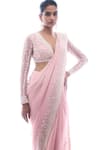 Seema Gujral_Pink Georgette Embroidery Sequin And Pearl V Border Saree With Blouse  _Online_at_Aza_Fashions