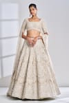 Seema Gujral_Beige Lehenga And Blouse Raw Silk Embroidered Pearl Square Bridal Set  _Online_at_Aza_Fashions