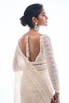 Seema Gujral_Ivory Net Embroidery Sequin And Beads U Neck Saree With Blouse  _Online_at_Aza_Fashions