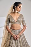 Seema Gujral_Wine Lehenga And Blouse Raw Silk Embroidered Chevron Bridal Set  _Online_at_Aza_Fashions