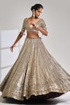 Buy_Seema Gujral_Wine Lehenga And Blouse Raw Silk Embroidered Chevron Bridal Set  _Online_at_Aza_Fashions