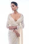 Buy_Seema Gujral_Ivory Net Embroidery Sequin And Beads U Neck Saree With Blouse  _Online_at_Aza_Fashions