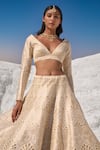 Shop_Seema Gujral_Cream Lehenga - Raw Silk Dupatta - Organza Cutwork Bridal Set  _at_Aza_Fashions