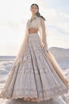 Shop_Seema Gujral_Beige Net Embroidery Thread Scallop Bordered Bridal Lehenga Set _Online_at_Aza_Fashions