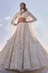 Buy_Seema Gujral_Cream Net Embroidery Fabric Sweetheart Neck 3d Floral Lehenga Set For Women_Online_at_Aza_Fashions