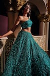 Buy_Seema Gujral_Green Net Embroidered Sequins One Shoulder Bridal Lehenga Set  