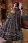 Buy_Seema Gujral_Brown Net Embroidery Sequin Leaf Neck Bridal Lehenga Set  