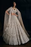 Buy_Seema Gujral_Beige Lehenga And Blouse Raw Silk Embroidered Pearl Square Bridal Set  