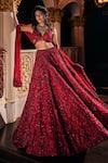 Shop_Seema Gujral_Maroon Net Sequin Embroidered Lehenga Set_Online_at_Aza_Fashions