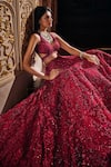 Seema Gujral_Maroon Net Sequin Embroidered Lehenga Set_at_Aza_Fashions