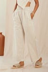 The Right Cut_Cream Cotton Printed Striped Kai Flared Pant _Online_at_Aza_Fashions